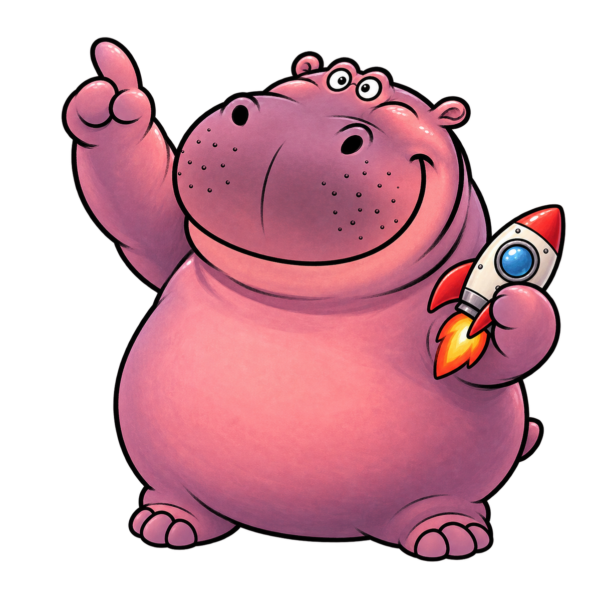 Happy Chonk pointing upward with rocket meme pose